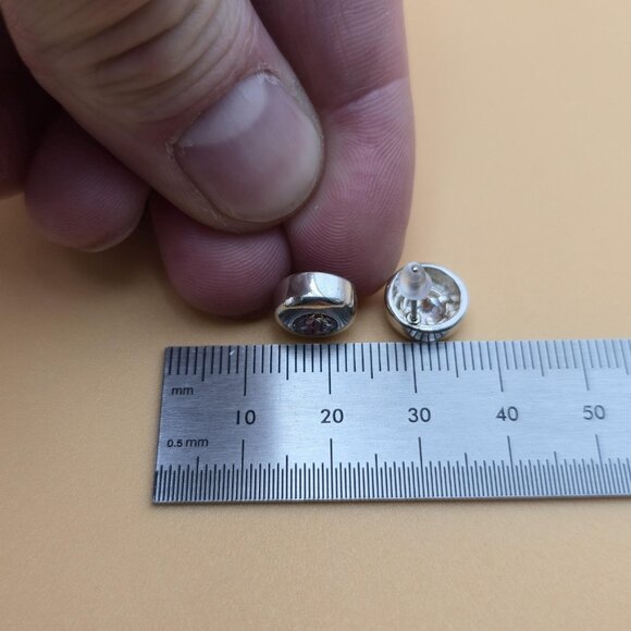 Sterling Silver Unique Round Cubic Zirconia Stud Earrings A5757 - Picture 6 of 7